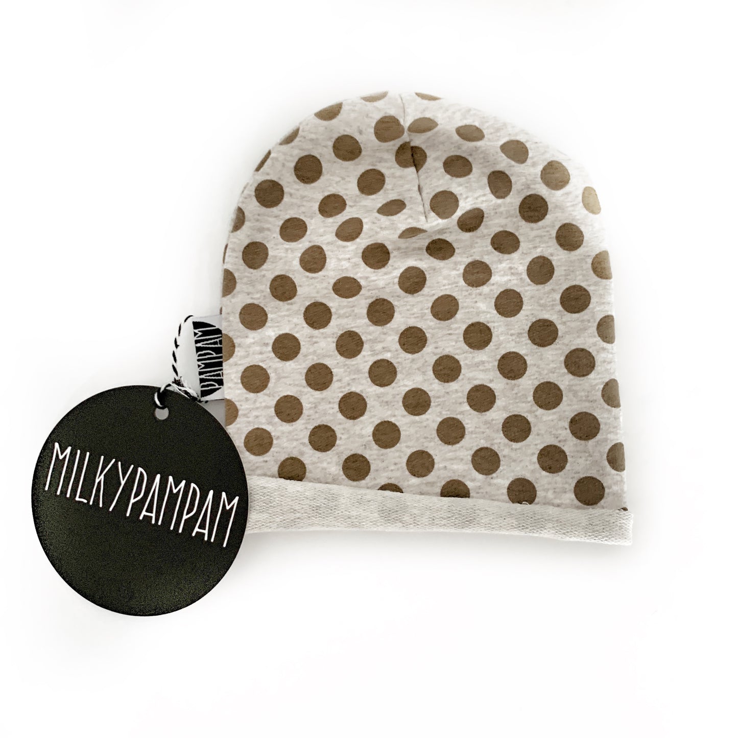 Size 0 35-40 cm Sofortverkauf Beanie Mütze Light Caramel Dots