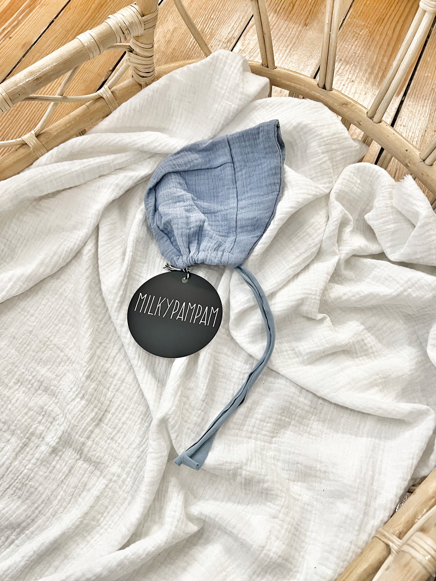 Sofortverkauf Size 2 : 45-50 cm Sun Bonnet Mütze Musselin Blue