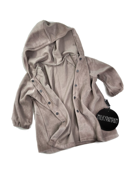 Hoodie Cardigan Taupe Velvet