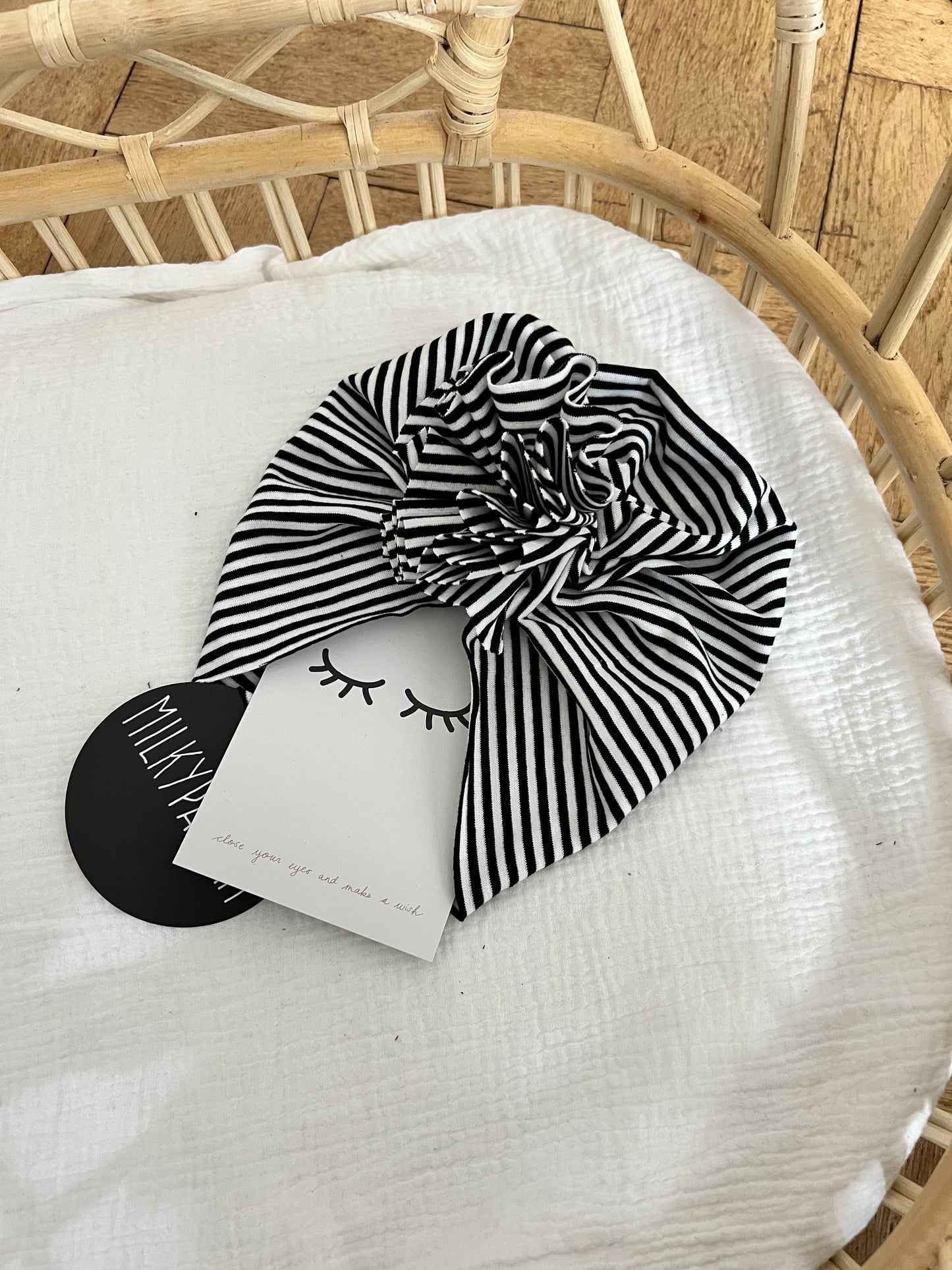 Size 2 : 45-50 cm  Sofortverkauf  Turban Classic Black & White Stripes