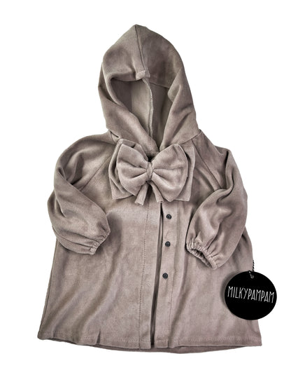 Hoodie Cardigan Taupe Velvet