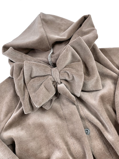 Hoodie Cardigan Taupe Velvet