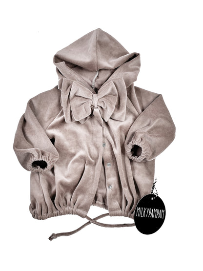 Hoodie Cardigan Taupe Velvet