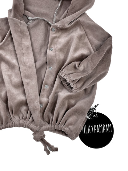 Hoodie Cardigan Taupe Velvet