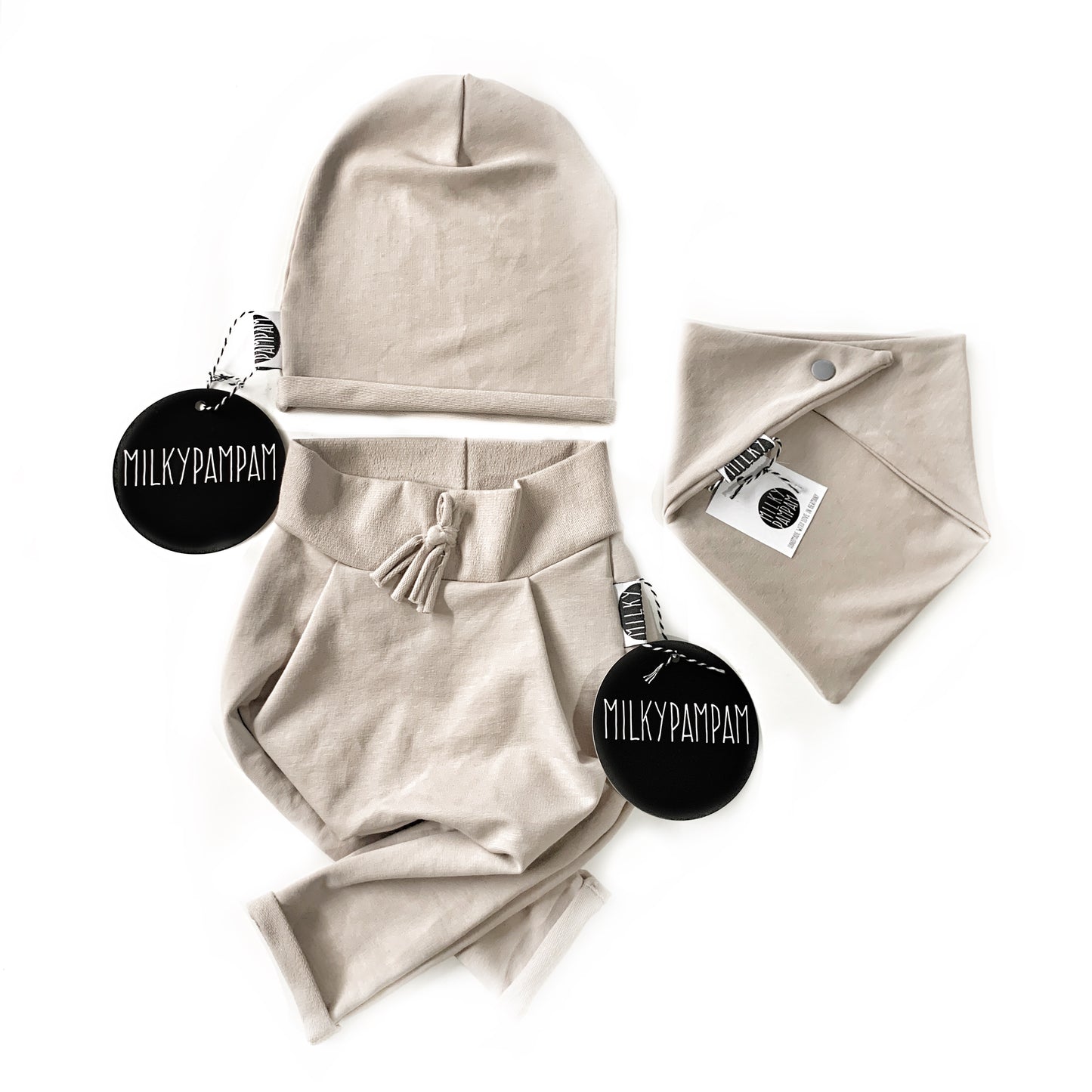 Baby Boy Paperbag Pants Set Sand French Terry