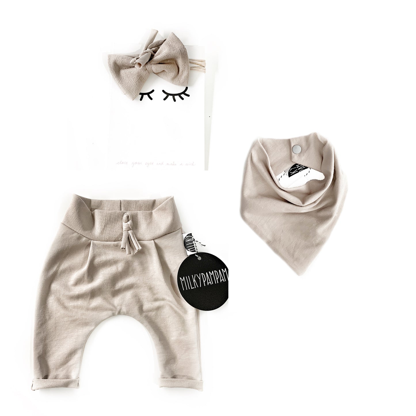Baby Girl Paperbag Pants Set Sand French Terry
