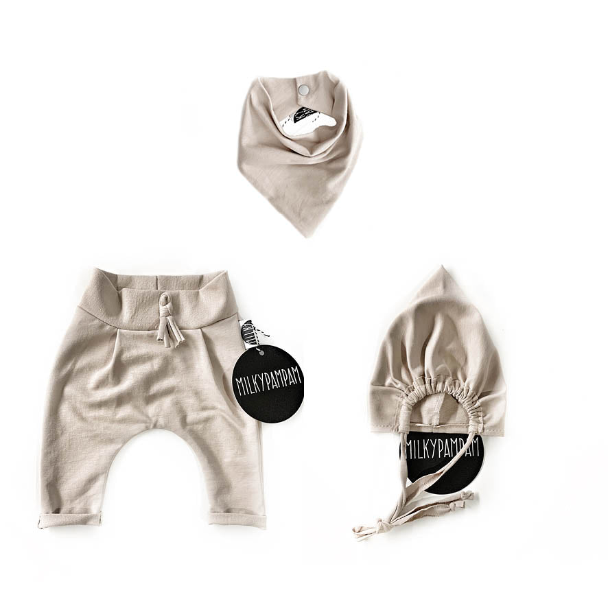 Baby Boy Paperbag Pants Set Sand French Terry